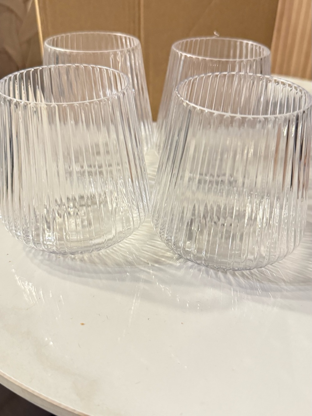 Clear Ribbed plastic wine stemless